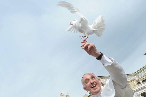 Papst Franziskus mit Taube